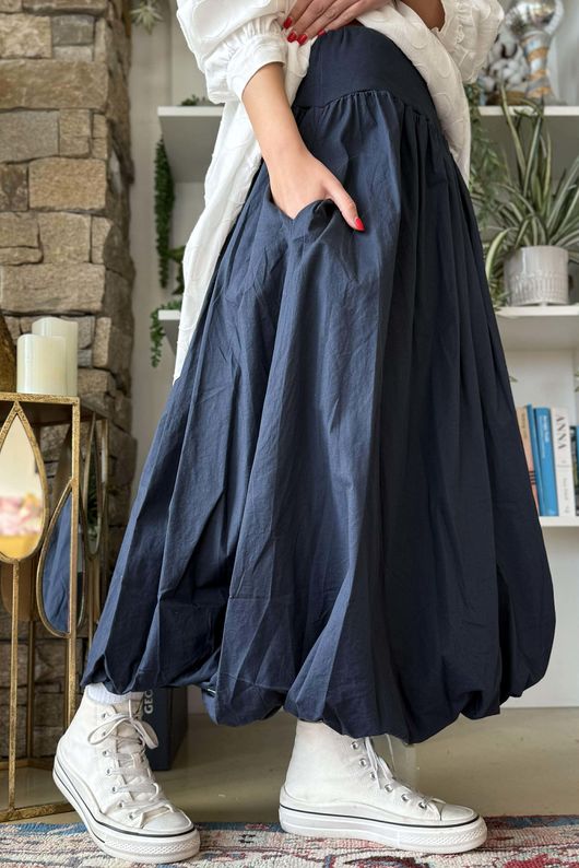 Paloma Bubble Hem Midi Skirt Navy